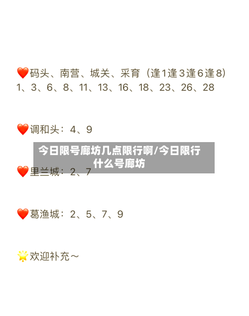 今日限号廊坊几点限行啊/今日限行什么号廊坊