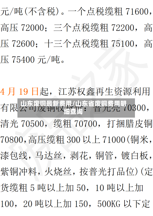 山东废铜最新费用/山东省废铜费用明细查询