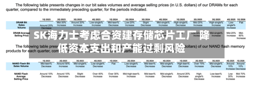 SK海力士考虑合资建存储芯片工厂 降低资本支出和产能过剩风险