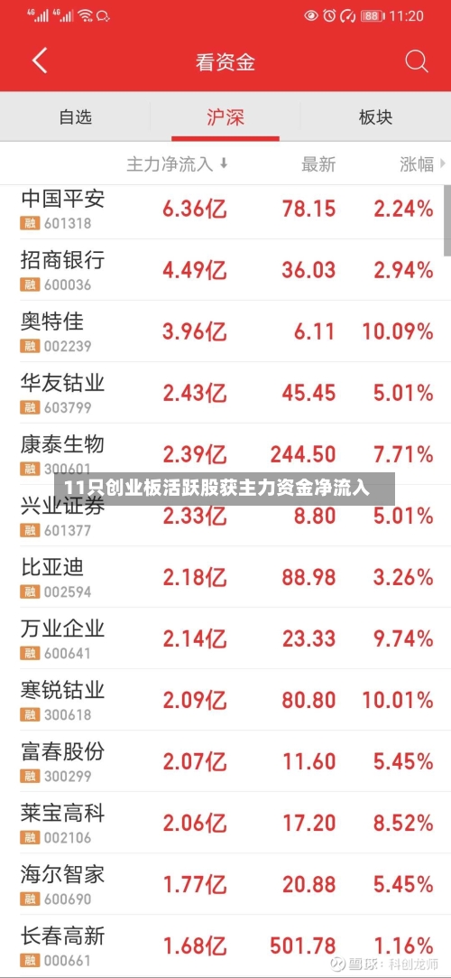 11只创业板活跃股获主力资金净流入-第2张图片