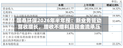 国泰环保2026年半年报：新业务驱动营收增长	，增收不增利且现金流承压-第2张图片