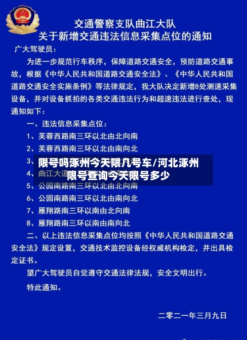 限号吗涿州今天限几号车/河北涿州限号查询今天限号多少