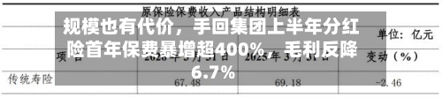 规模也有代价，手回集团上半年分红险首年保费暴增超400%，毛利反降6.7%