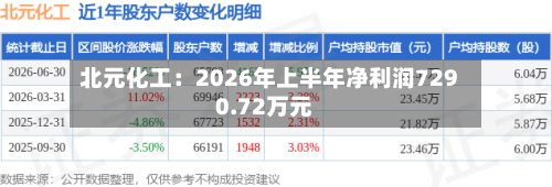 北元化工：2026年上半年净利润7290.72万元